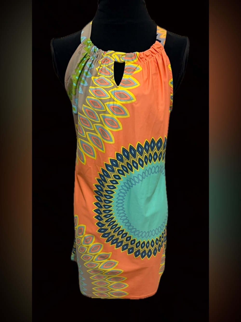 Aryeh Orange and Aqua Printed Midi Dress